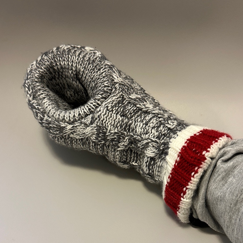 POOK knit can holder with furry cozy lining.